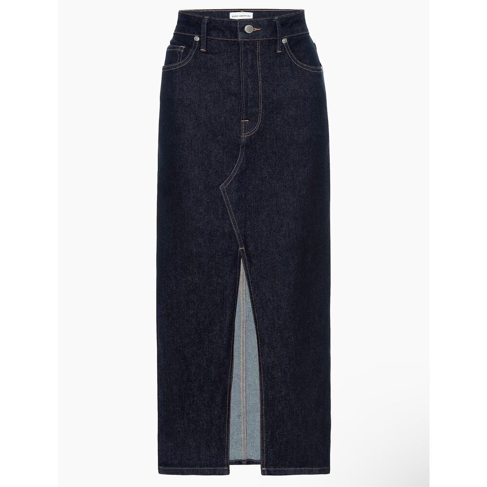 Good American Stretch Denim Indigo Midi Skirt Size 24 (Plus), NWT - Picture 3 of 12